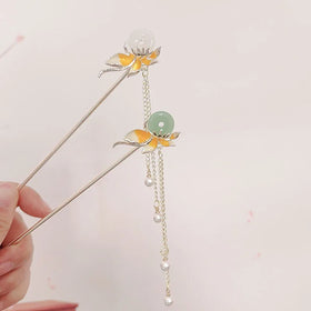 Chinese Style Retro Ping'an Safty Imitation Jade Flower Hairpin Chopsticks Metal Hair Sticks Pan Hair Hairpin Headwear Hair Clip