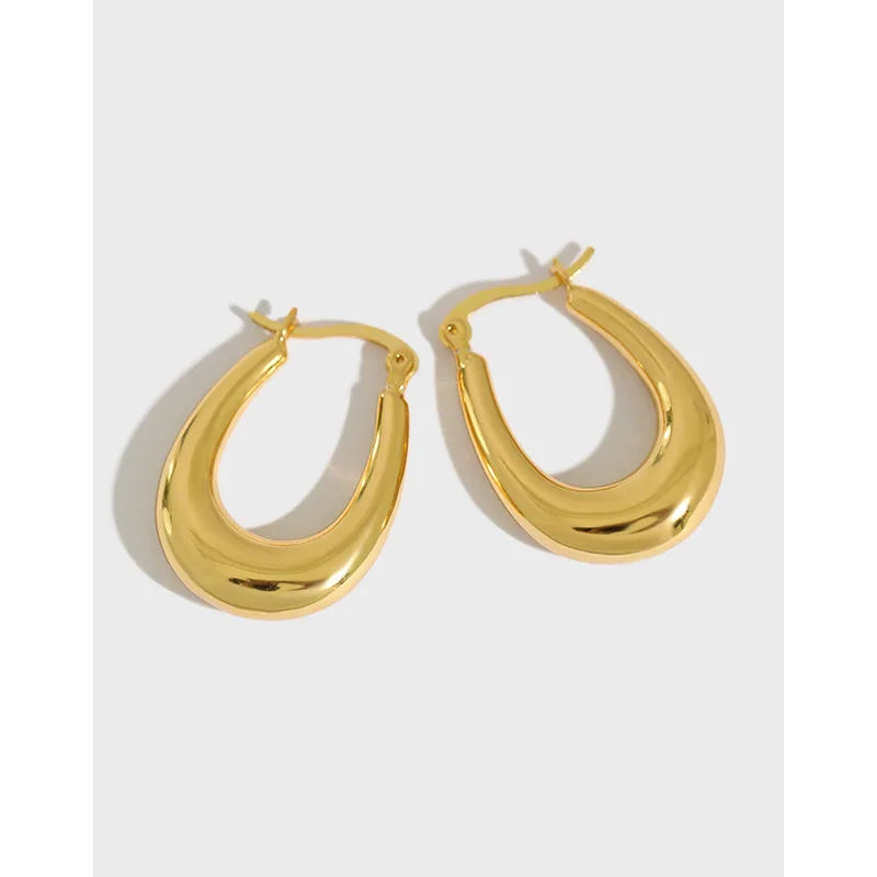 Geometric 18K Gold Plated Hoop Earring 925 Sterling Silver U-shaped Hoop Earrings for Women Girls