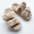 Brown Color Faux Mink Fur Double Strap slippers Indoor Outdoor Fur Slides Men Women Sandals