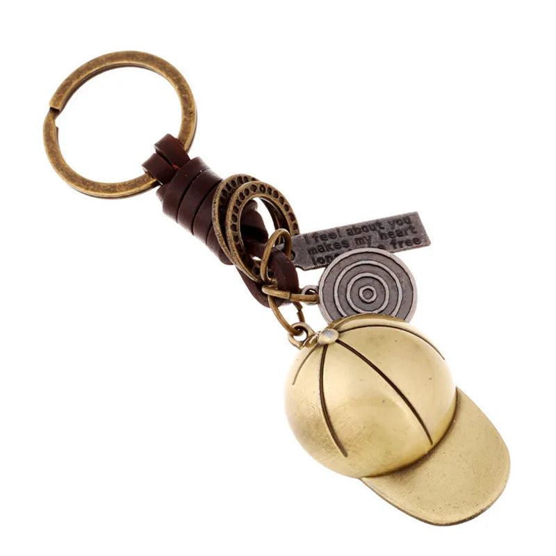 Vintage Wholesale Key Holder Antique Bronze Men Baseball Cap Pendant Keychains