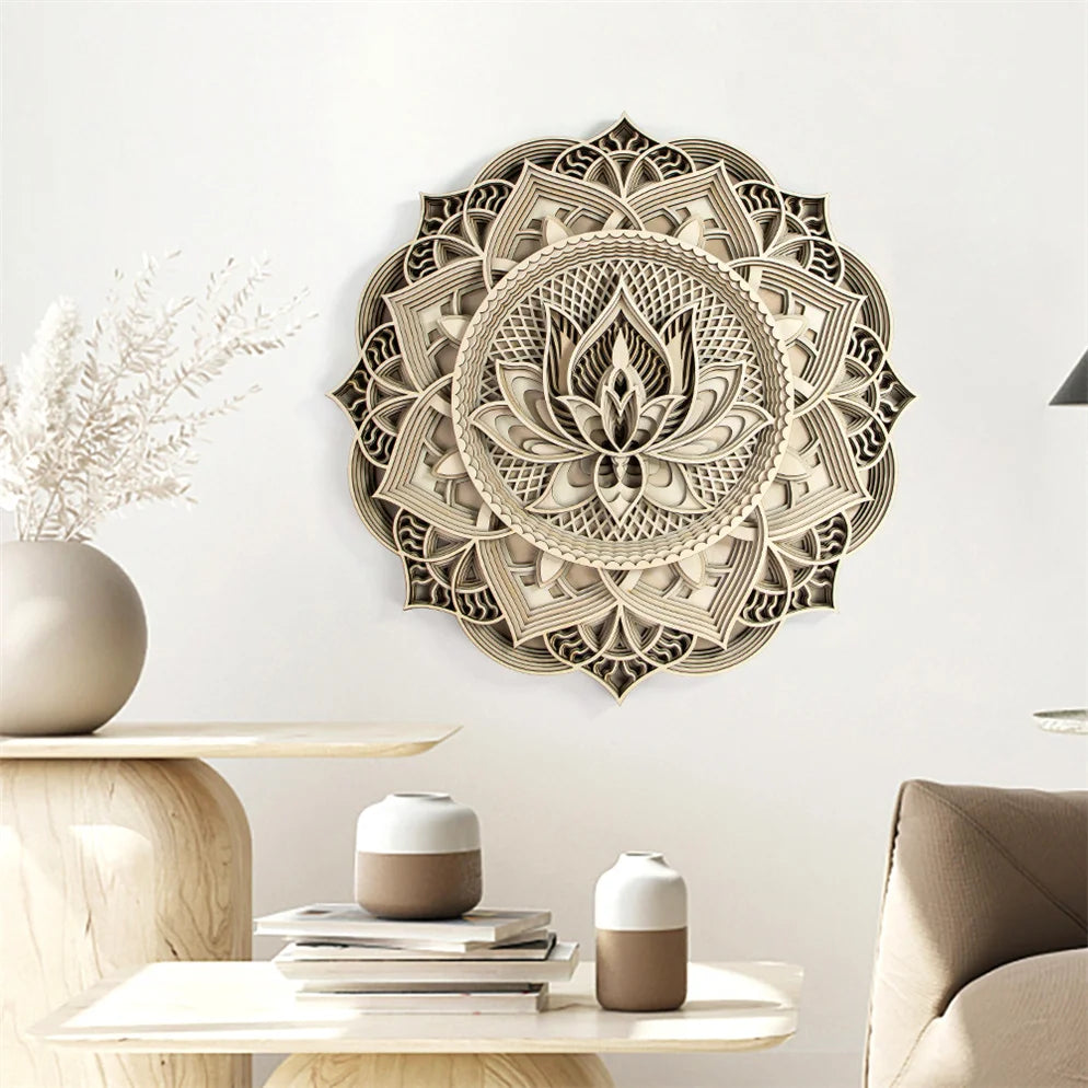 Factory Custom Mandala Ideas Laser Cut Wood 3D Mandala Lotus Wall Art