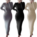 New Stylish Women Fashion Clothing Solid Color Long Sleeve Long Maxi Dress Ladies Casual Sweater Dress