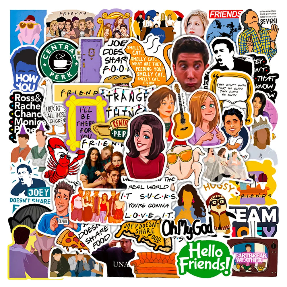 50Pcs Cartoon Friends New American TV Show Decorative Stickers for Gift Phone Laptop Waterproof Soap Opera Sticker