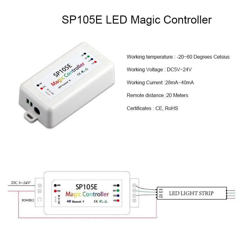 SP110E SP105E SP107E SP108E Smart Remote Control LED Dimmer with Magic Color RGB 0-100% Dimming for Addressable LED