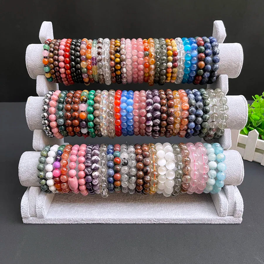 Factory Sale Round Natural Stone Beads Stretch Bracelet for Man Woman Selenite Multi Colored Gem Stone Bead Bracelets