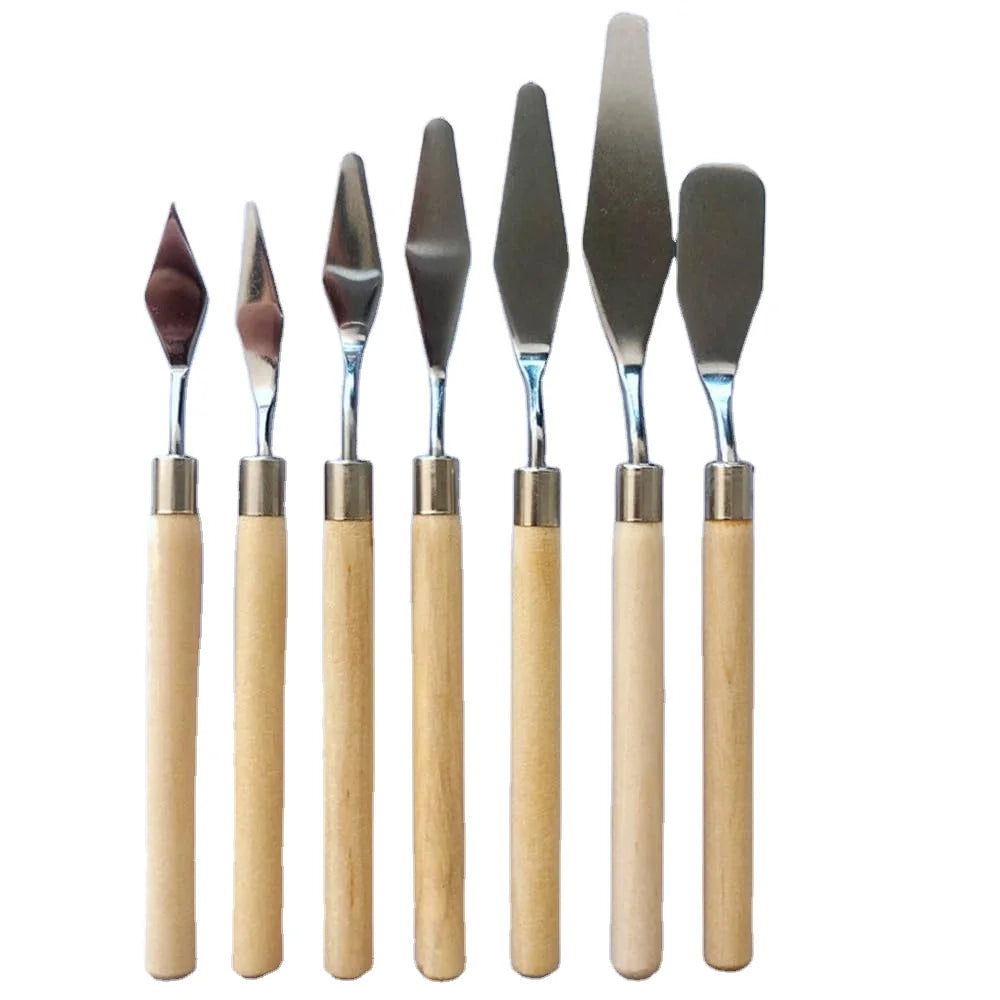 7 Pieces Wooden Handle Stainless Steel Palette Knife Art Supplies for Oil Painting and Paint Application