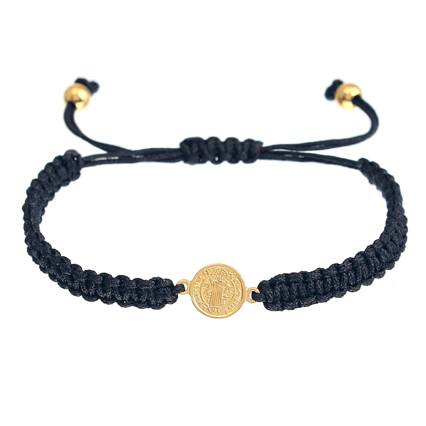 Creative Handmade Braided Adjustable Couple Hand Rope Gold Stainless Steel Holy Father Cross Charm Bracelet Gifts for Women