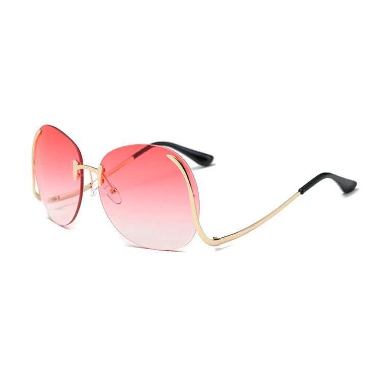 Rimless Newest Fashion Big Brand Designer Colorful Lens Bend Leg Trendy Women Sun Glasses Oversize Shades Sunglasses 2025