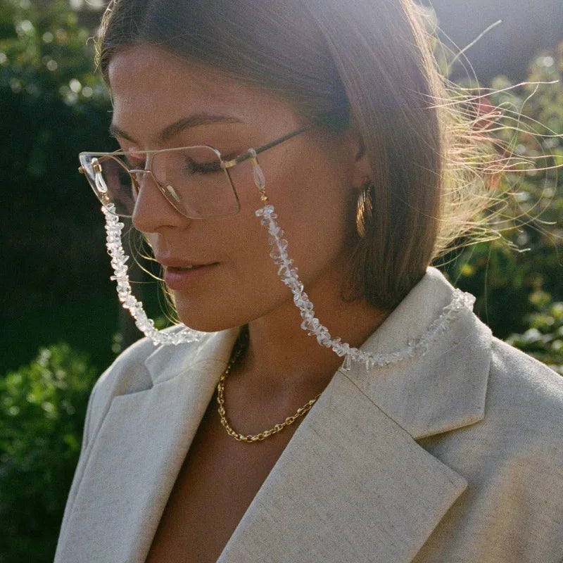 Multipurpose Irregular Crystal Beaded Glasses Chain Transparent Natural Crystal Eyeglasses Chainspectacle Chains