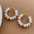 Maiou Statement Designer Trendy Vintage Gold Plated Pearl Beaded Hoop Huggie Earrings for Women Jewelry Wedding Annicersary