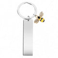 Personalize Laser Engraving Custom DIY Keychain Stainless Steel Rectangular Blank Metal Key Chain Blanks with Bee Charm Souvenir
