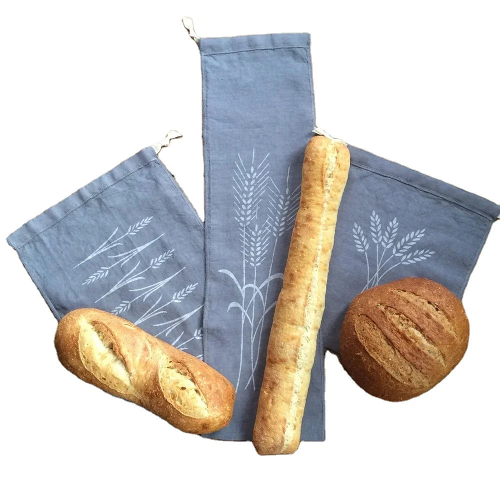 Natural Linen Bread Bags 2-Pack 11 X 15" Ideal for Homemade Bread Unbleached Reusable Food Storage for Wedding/Bakery
