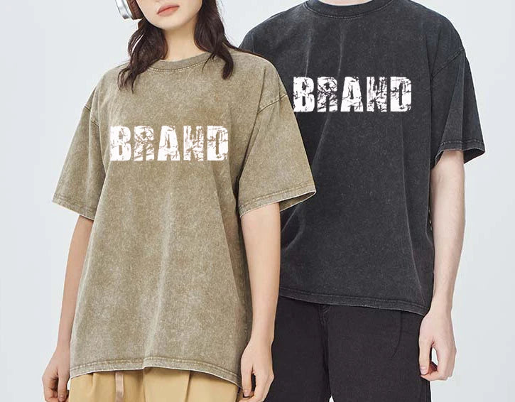 Custom Logo Casual Acid-washed Knitted 100% Cotton Short Sleeve Crew Neck Oversized Breathable T-shirts for Men Women Vintage