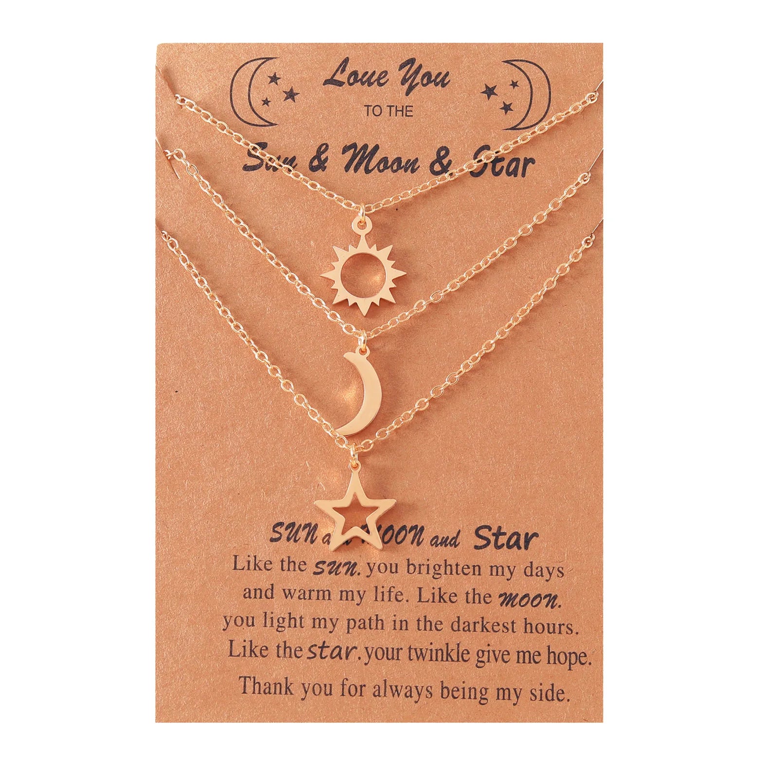 Fashion Tarnish Free Silver 18K Gold Plated Stainless Steel Satr Sun Moon Pendant Necklace Jewelry for Women
