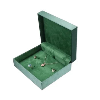 Handmade Luxury Rectangle Square Necklace Packaging Ring Earring Set Jewelry Gift Box with Suede Satin Silk Lining Custom