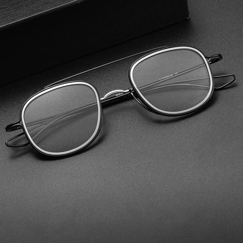 2024 High Quality Custom Logo Anti Blue Light Pure Titanium Double Beam Stock Full Frame Glasses Frame Retro Eyeglass Men