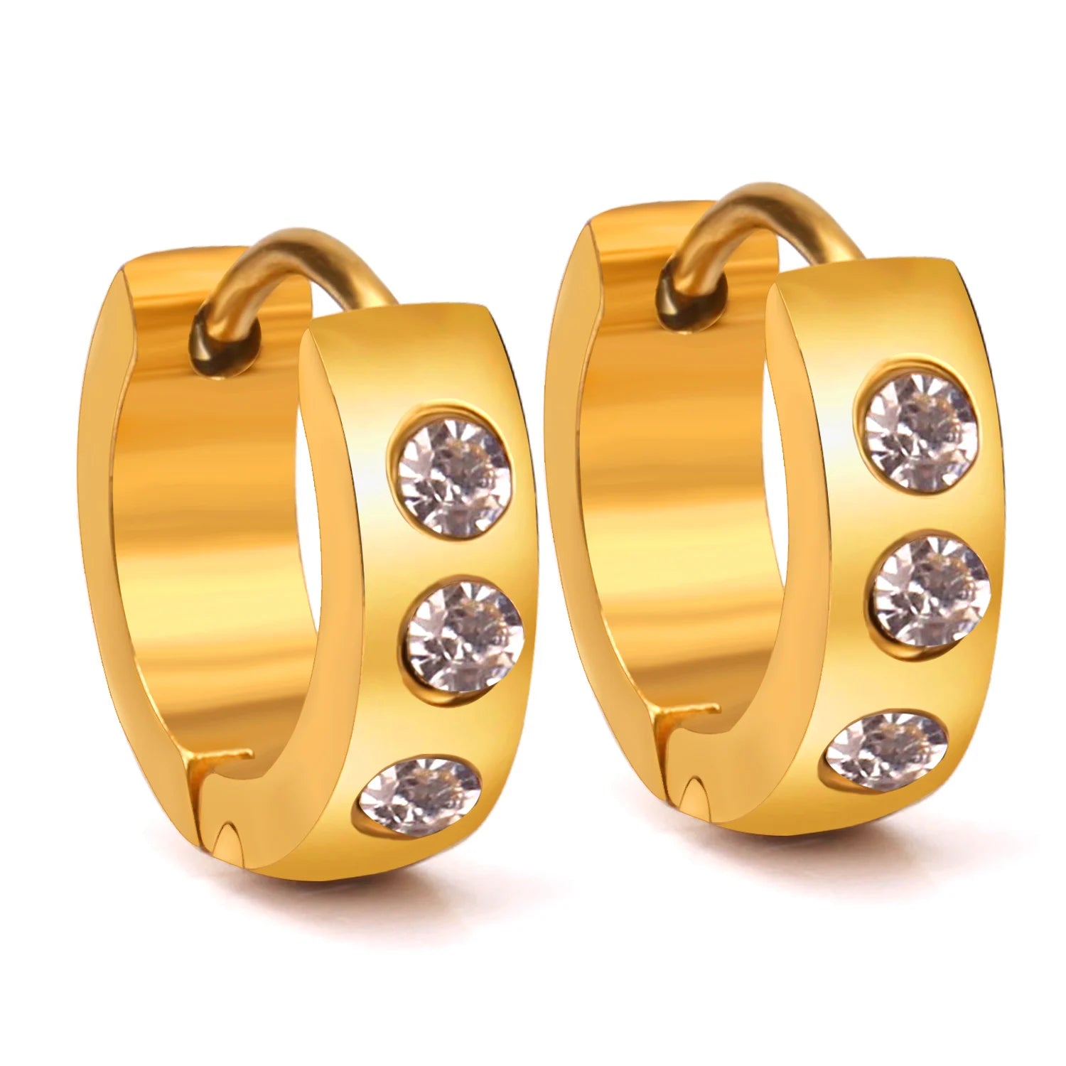 Ason Fashion  Personalized Stainless Steel Inner Ring with Zircon Earrings Women Hoop Earrings
