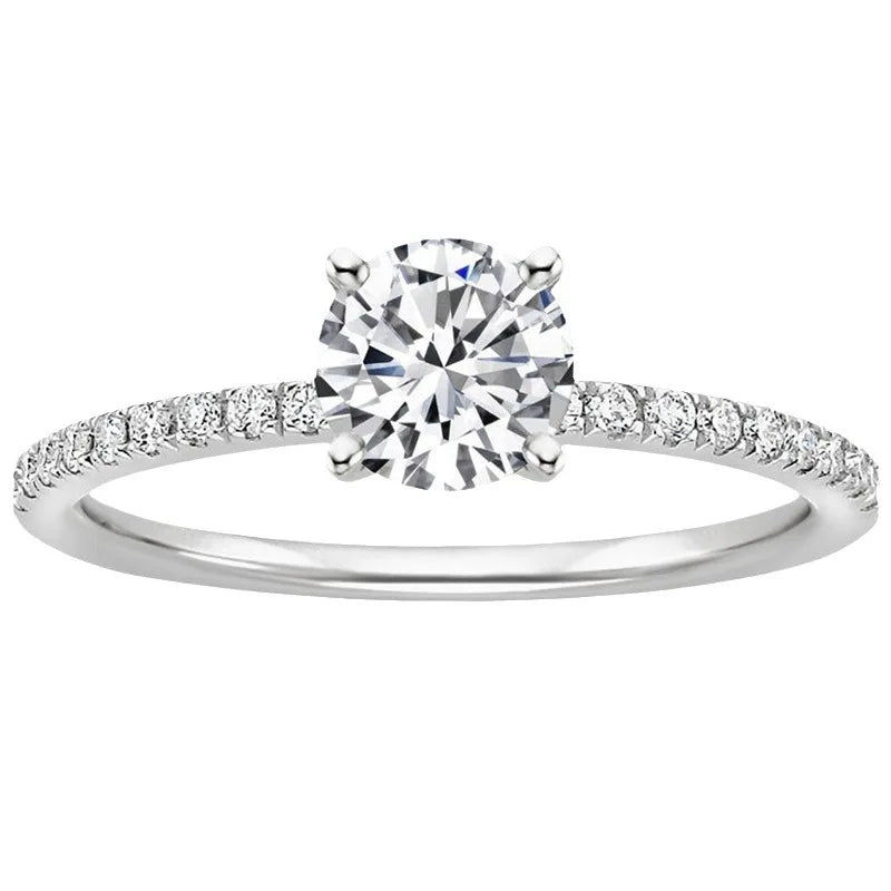 Simple Jewelry Silver Plated Bling Bling Geometric Ring 4 Claw Setting Cubic Zirconia CZ Round Engagement Ring for Gift