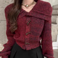 Cis Women's Fashionable Slim Cardigan Long Sleeve Horn Button Sweater with Shawl Collar Big Lapel Casual Style Winter Jumper