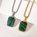 Non Tarnish Green Malachite Necklace 18K Gold Plated Stainless Steel Women Men Gemstone Turquoise Onyx Pendant Necklace