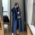 Women Lady Long Coat Long Sleeve Solid Color Lapel V-neck Elegant Europe Style Suit Collar Midi Long Coat