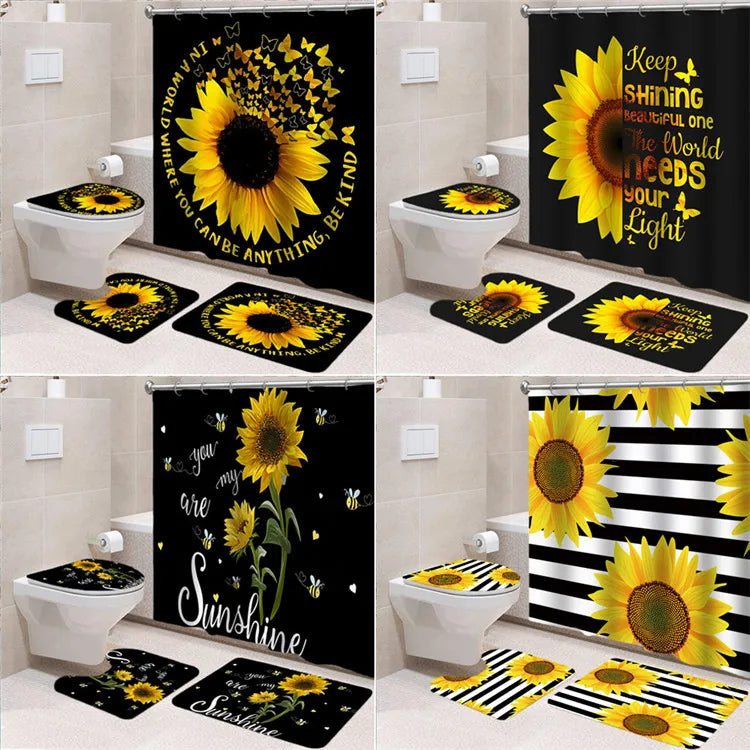 Sunflower Butterfly Print Shower Curtain Beautiful Flowers 3d Print Toilet Cover Bath Mat Non-Slip Rug Set Bathroom Curtain/