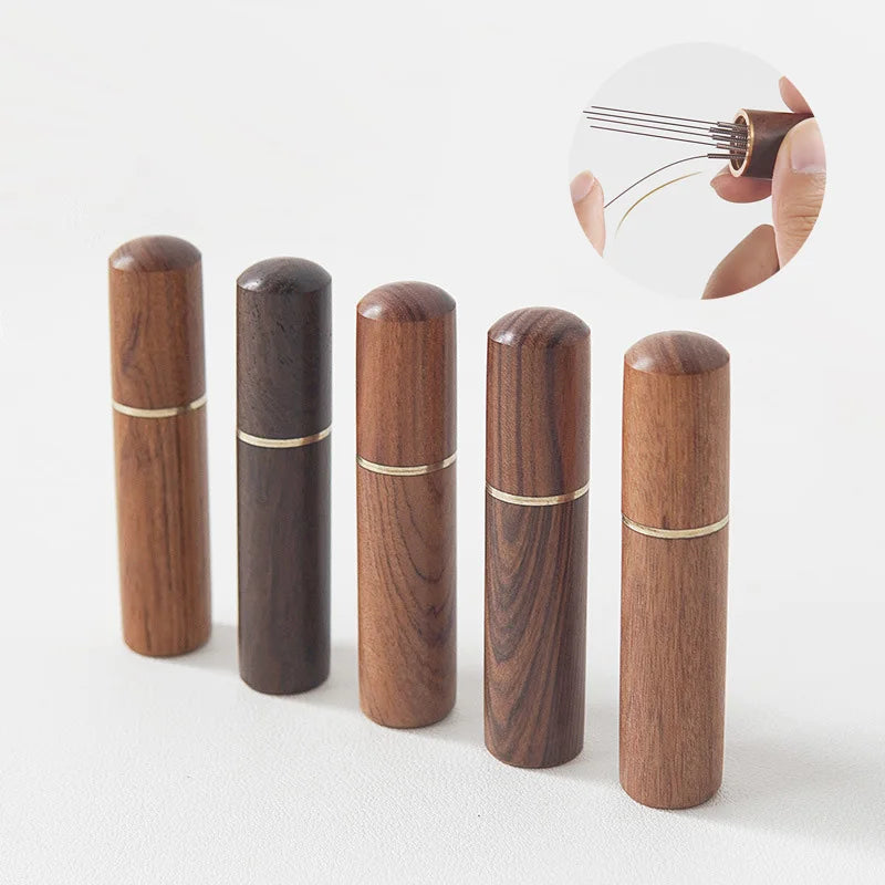 2023 New Arrivals Pocket Stainless Steel Coffee Stirring Needle with Wood Stand for Coffee Makers