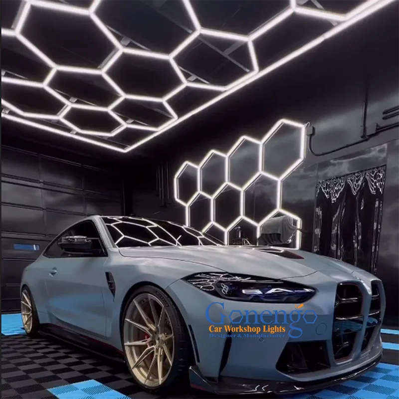 Customized Hive Design Diy Assembled Hexagon Lighting Led Car Care Workshop Lights MegaBDM