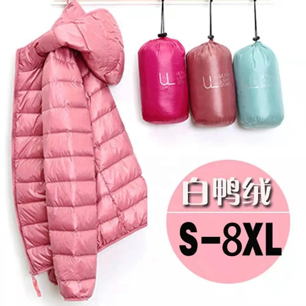 Winter Women Ultralight Thin Down Jackets White Ducks Down Hooded Jackets Long Sleeve Warm Coat Parka Female Portable Outwear