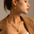 J&D 18K Gold Plated Stainless Steel Gift Beaded Chain 3D Dimensional Chunky Heart Pendant Sweater Necklace