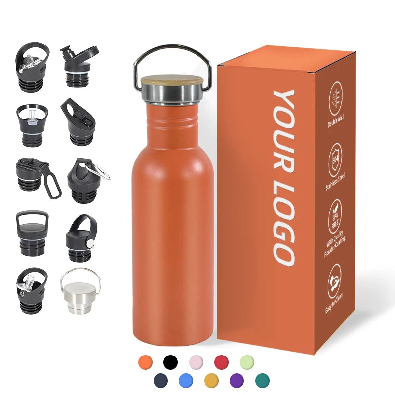 750ml Stainless Steel Water Bottles Single Wall Metal Drinking Tumblers Camping Tumbler with Different Lids