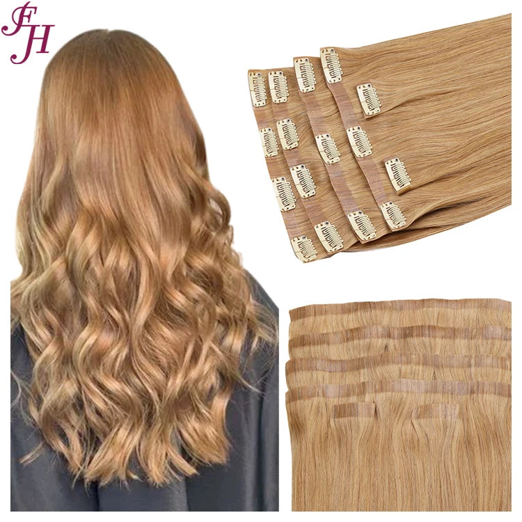 FH Wholesale 6pcs One Set Virgin Clip Hair Extension Silky Straight Seamless Pu Clip in Hair Extension