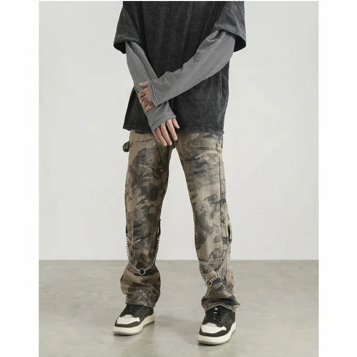 Custom Label Trousers for Men Drop Ship  Men Paint Stock Camo Cargo Trousers Pants