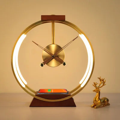 Best Price Luxury Clock Modern Wooden Base LED Table Lamp Wireless Rechargeable Table Light