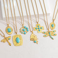 Natural Bohemian Turquoise Ethnic Vintage Health Waterproof Stainless Steel Fashion Jewelry Necklace Pendant Wholesale for Women