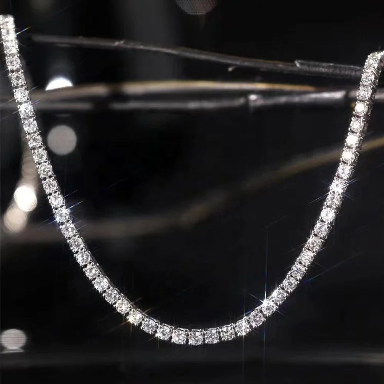 Ruyi Jewelry Lab Diamond 3mm DEF VVS VS Loose Diamond 18 Inch 18k AU750 Gold Eternity Chain Tennis Necklace for Women