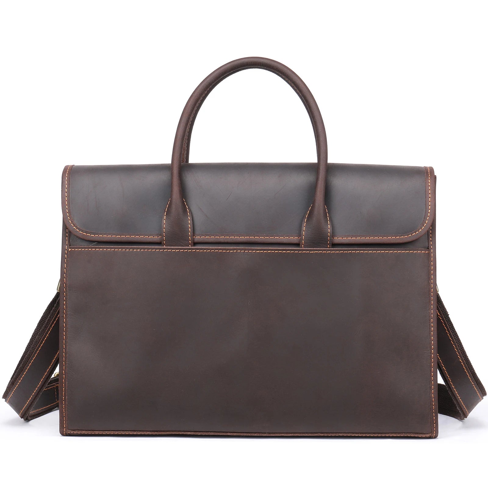 Luxury Vintage Quality Crazy Horse Genuine Leather Men Laptop Handbag Office Business Briefcase