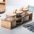 Japanese Style Hammered Glass Bamboo Wood Seasoning Box Set Household Kitchen Salt Seasoning Spice Jar Storage Box MegaBDM