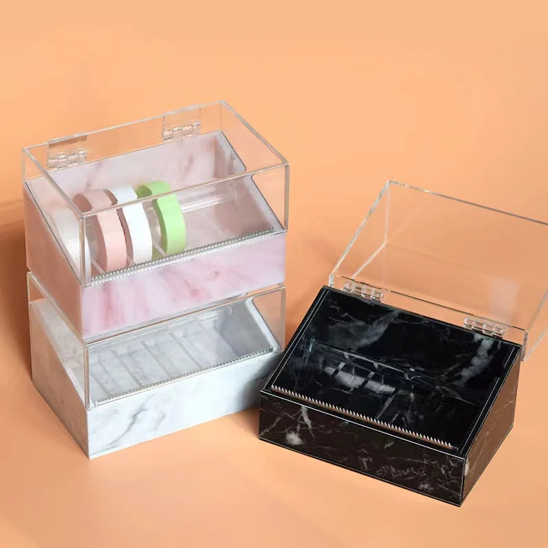 OEM Marble Acrylic Eyelash Adhesive Tape Cutter Cover Lid Dispenser Lash Tape Storage Organizer Box for Eyelash Extension