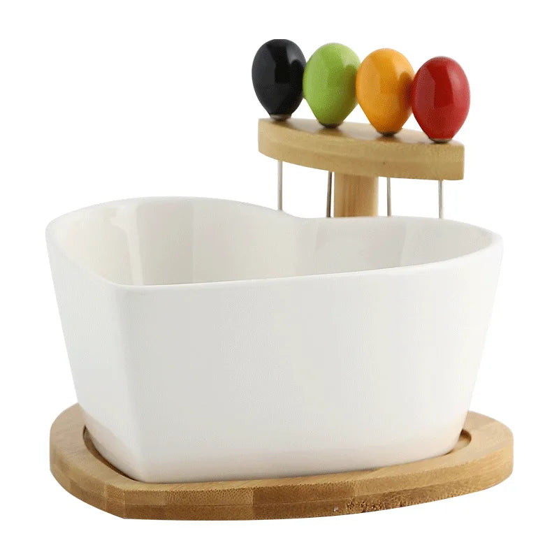 Heart Shaped Snack Dishes Container Set of Ceramic Fruit Salad Bowls Kitchen Serving Dinnerware Sets Minimum Order 12pcs