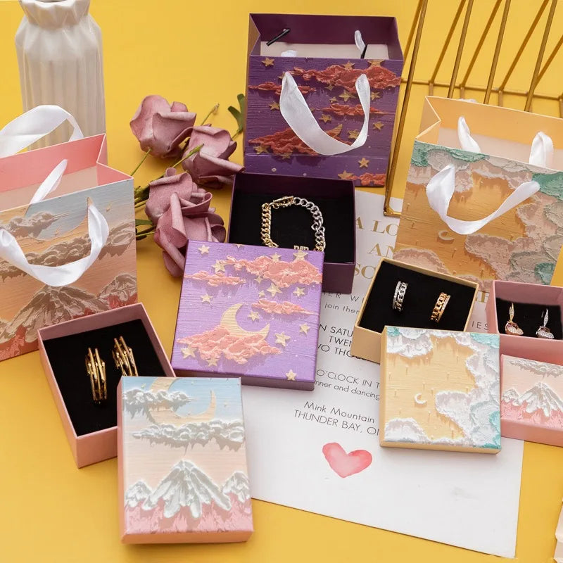 Luxury Design Heaven and Earth Cover Ring Earrings Pendant Necklace Jewelry Paper Box With Packaging Bags