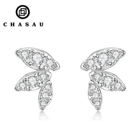 Full D Color Piercing Ear Jewelry 925 Sterling Silver Cute Leaf-shape Moissanite Earrings for Women