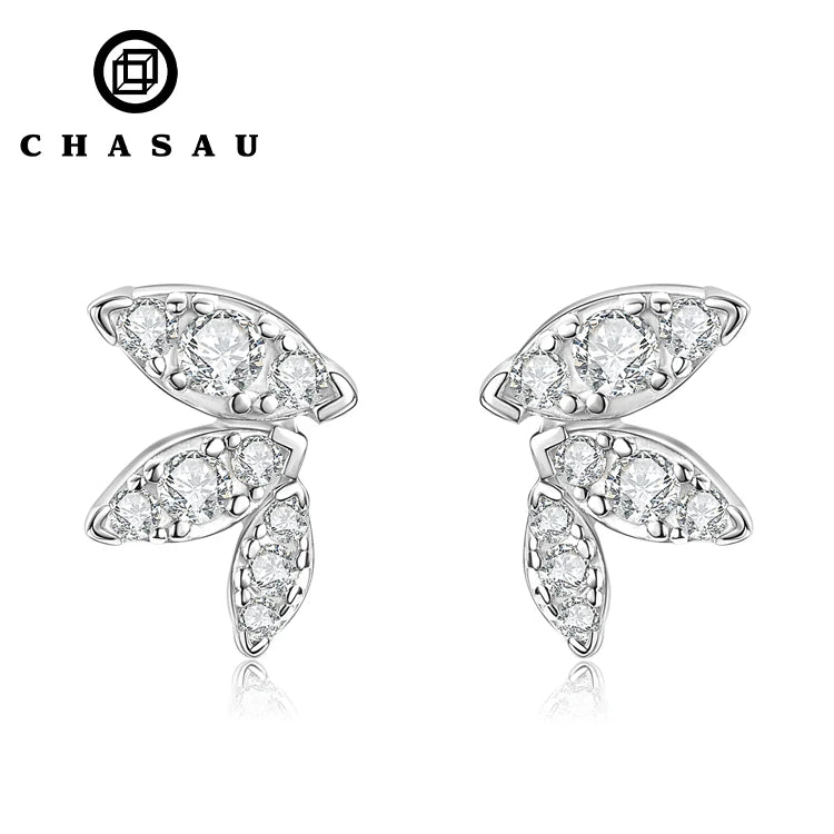 Full D Color Piercing Ear Jewelry 925 Sterling Silver Cute Leaf-shape Moissanite Earrings for Women