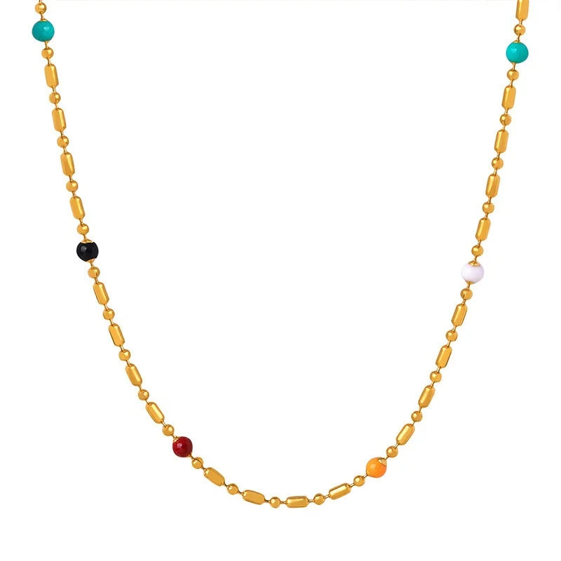 Ins Style Minimalist Fashion Antique Cute Jewelry 18k Gold Plated Stainless Steel Ovals Shape Splicing Chain Enamel Necklace