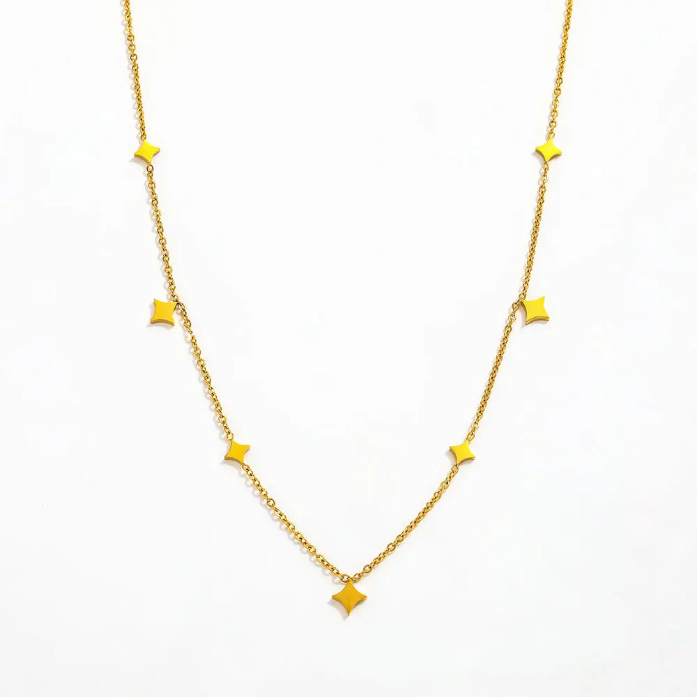 Joolim Jewelry 18K Gold Plated Rhombus Flakelet Shiny Star Choker Necklace Stainless Steel Jewelry Wholesale Tarnish Free