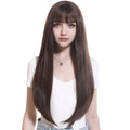 SARLA 28\" Bone Straight Synthetic Wig Preplucked High Fiber Mixed Brown Long Full Wig Transparent Lace Ready Ship Product Bulk
