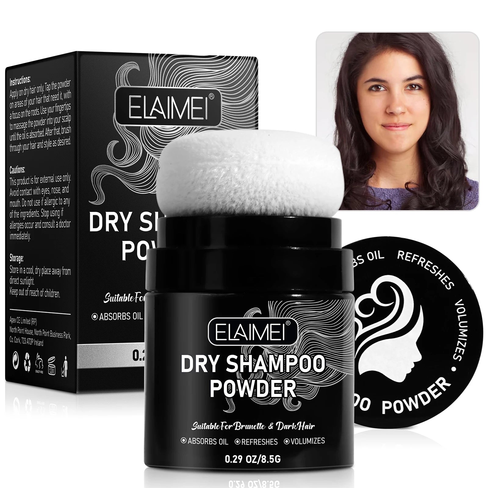 ELAIMEI Private Label Travel Size Natural Organic Volumizing Dry Shampoo Powder for Women Brunette Dark Hair