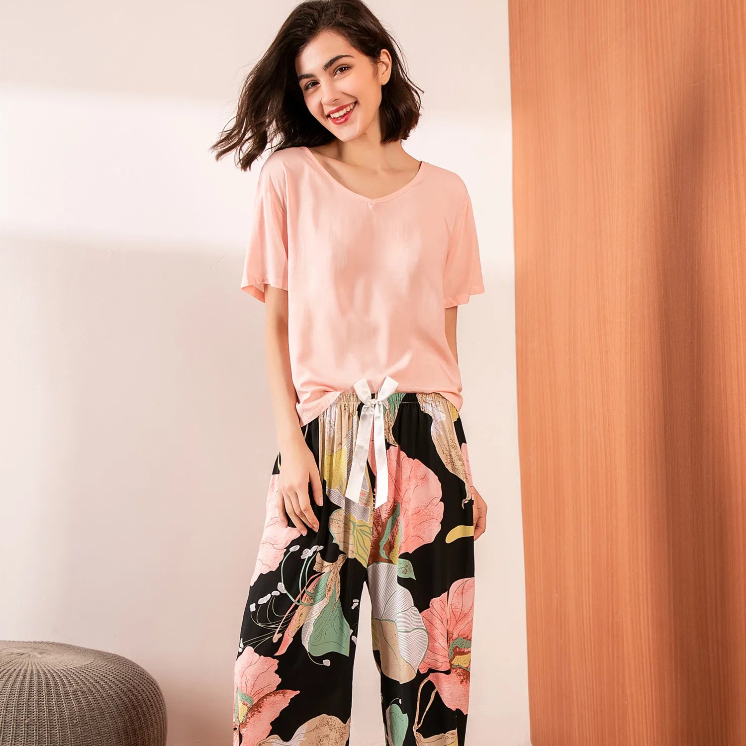 Hot Sales Custom Tags Label US UK Size Plus Ladies Cotton Pajamas 2 Pieces Women Sleepwear Sets