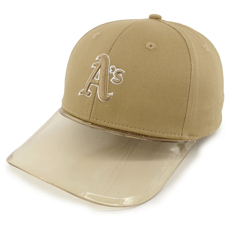 Custom 3D Embroidered Logo 6 Panel Transparent Visor Plastic Brim Cotton Acrylic Hat Baseball Cap
