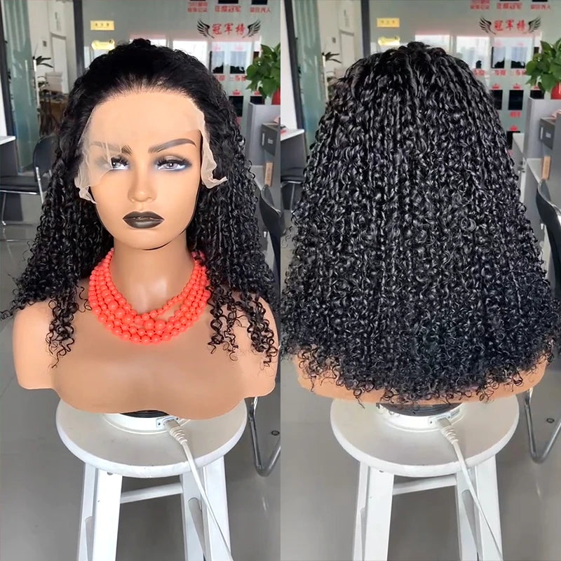 Mayqueen HD Lace Frontal Wig Human Hair 18 Inch 13x1 T Lace Side Part Natural Color Raw Brazilian Curly Hair for Women